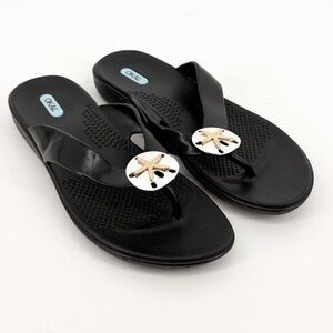 OKAb Womens Black Thong Flip Flop Sandal Sand Dollar Detail Size Large 10 - 11